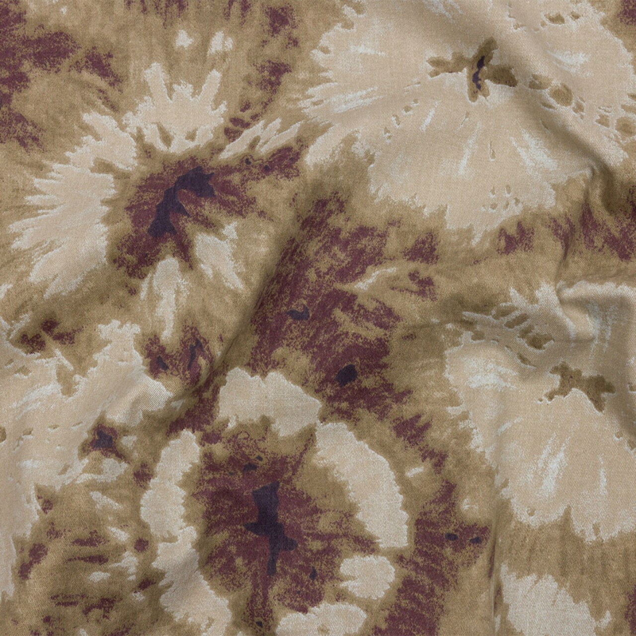 1 Yard Beige Taupe Burgundy Tie Dye Stretch Cotton Canvas Fabric